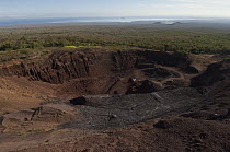 Red gravel mine used for construction and road building, highlands of Santa Cruz Island, Galapagos Islands, Ecuador