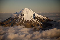 Mount Taranaki showing western flanks of dormant volcano above clouds, New Zealand