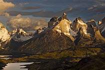 Cuernos del Paine at dawn above Lago Pehoe, Torres Del Paine National Park, Patagonia, Chile