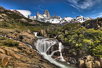 Waterfall below Mount Fitzroy, Los Glaciares National Park, Patagonia, Argentina