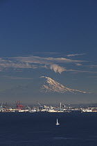 Mount Rainier towering above Seattle, Washington