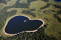Saltwater lake in southern Pantanal shaped like a heart, Brazil