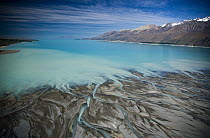 Hooker River and Tasman River flowing into Lake Pukaki, Mackenzie Country, New Zealand