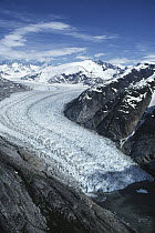 Glacier showing lateral, medial, and terminal moraine in glacial valley, Alaska