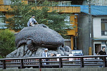 Japanese Giant Salamander (Andrias japonicus) statue at the festival in Yubara, Honshu, Japan