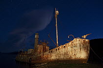 Abandoned whaling vessel at night, Grytviken, South Georgia Island