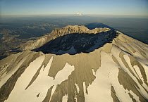 Aerial view of Mount St Helens crater with Mount Adams behind, Mount St Helens National Volcanic Monument, Washington