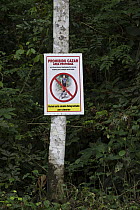 No hunting sign to combat local community poaching, Tiputini Biodiversity Station, Amazon Rainforest, Ecuador