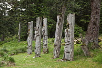 Mortuary poles at SGang Gwaay Llnagaay, Gwaii Hannas National Park, Canada