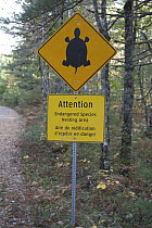 Endangered species turtle sign, Kejimkujik National Park, Nova Scotia, Canada