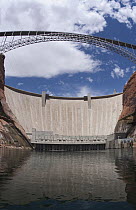 Glen Canyon Dam on the Colorado River which generates hydroelectric power and the Glen Canyon Bridge, Glen Canyon National Recreation Area, Arizona