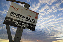 Sign warning people of poison used against dingos, South Australia, Australia
