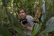 Solom Katydid (Salomona bispinosa) and Piotr Naskrecki, New Britain, Papua New Guinea