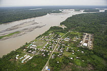 Indigenous community and Yasuni National Park on opposite riverbanks, Napo River, Amazon, Ecuador