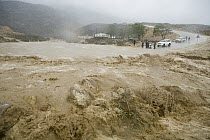 Flash flood during heavy rain storm, partially caused by the deforestation on escarpment, Hawf Protected Area, Yemen
