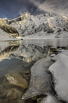 Mount Sefton and ice partially covering Mueller Lake, Mount Cook National Park, New Zealand
