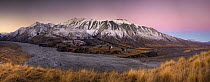 Alpenglow after sunset above Clyde River, Cloudy Peak Range, Canterbury, New Zealand