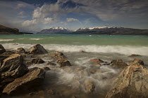 Wind storm on Lake Pukaki, Southern Alps, Mount Cook National Park, Canterbury, New Zealand