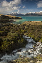 Stream entering Lake Pukaki, Mount Cook National Park, Canterbury, New Zealand