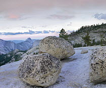Granite boulders and Half Dome at Olmsted Point, Yosemite National Park, California