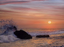 Wave crashing at sunset, Leo Carrillo State Park, Malibu, California
