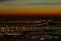 City of Oakland, Berkeley, the Bay Bridge, and San Francisco at twilight, San Francisco Bay, California