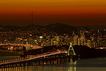 Bay Bridge and San Francisco at twilight, San Francisco Bay, California