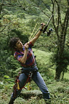 Dr. Nalini Nadkarni preparing to climb tree, Monteverde Cloud Forest Reserve, Costa Rica