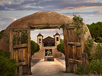 Church and gate, El Santuario de Chimayo, New Mexico