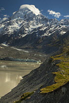 South face of Mount Cook above Hooker Valley with glacial lake, Mount Cook National Park, Canterbury, New Zealand