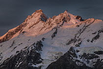 Mount Sefton at dawn seen from Mount Kinsey, Hooker Valley, Mount Cook National Park, Canterbury, New Zealand