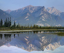 Jasper Lake and Esplanade Mountain, Jasper National Park, Alberta, Canada