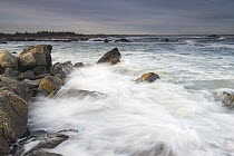 Waves washing up on rocky coast, Kejimkujik National Park, Nova Scotia, Canada