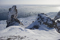 Rock pinnacle and ice, Wrangel Island, Russia