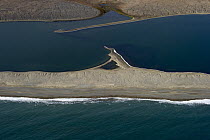 Narrow bar beach sheltering lagoon on shoreline, Wrangel Island, Russia