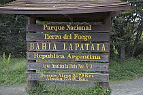 Park sign, Tierra del Fuego National Park, Argentina
