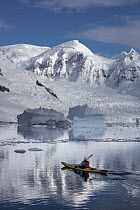 Kayaker, Paradise Bay, Antarctic Peninsula, Antarctica
