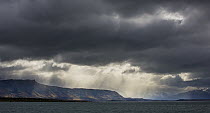 Rain clouds over coastal mountains, Puerto Natales, Chile