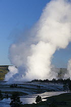 Steam rising from Excelsior Geyser Crater, Firehole River, Midway Geyser Basin, Yellowstone National Park, Wyoming