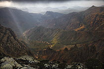 Seasonal creek meandering among mountain ridges, Hajhir Mountains, Socotra, Yemen