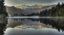 Mount Tasman and Mount Cook reflected in Lake Matheson, South Island, New Zealand