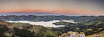 Akaroa township and harbor at dawn, Banks Peninsula, New Zealand