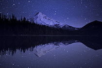 Mount Hood and starry sky reflected in Lost Lake, Mount Hood National Forest, Oregon