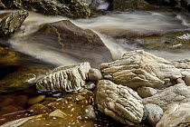Limestone boulders beside rushing Oparara River, Kahurangi National Park