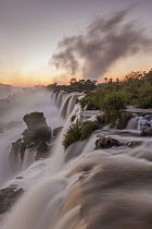 Sunset at Iguacu Falls, largest waterfalls in the world, Iguacu National Park, Brazil