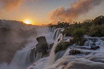 Sunrise at Iguacu Falls, largest waterfalls in the world, Iguacu National Park, Brazil