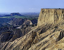 Plateaus at Bardenas Reales Natural Park, semi-desert, UNESCO Biosphere Reserve, Navarra, Spain
