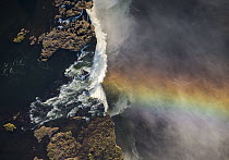 Victoria Falls cascading 420 feet into chasm, largest waterfall in the world with rainbow, UNESCO World Heritage Site, Zimbabwe