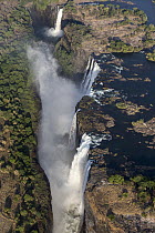 Victoria Falls cascading 420 feet into chasm, largest waterfall in the world at low water level, UNESCO World Heritage Site, Zimbabwe