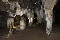 Stalagmites and stalactites in cave chamber, Gcwihaba Caves, Botswana